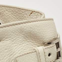 Pre Owned Prada Off White Vitello Daino Leather Side Pockets Tote