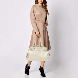 Pre Owned Prada Off White Vitello Daino Leather Side Pockets Tote
