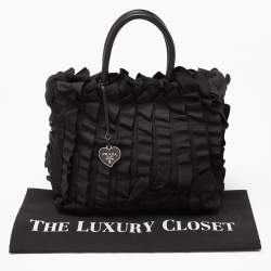 Prada Black Nylon and Leather Ruffle Tote