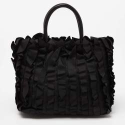 Prada Black Nylon and Leather Ruffle Tote