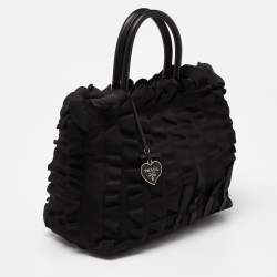 Prada Black Nylon and Leather Ruffle Tote