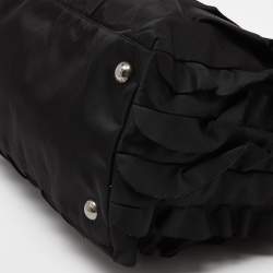 Prada Black Nylon and Leather Ruffle Tote