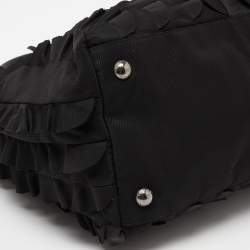 Prada Black Nylon and Leather Ruffle Tote
