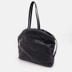 Prada Black Nero Nappa Antique Leather Nappa Antique Drawstring Tote Bag