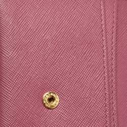 Prada Pink Saffiano Leather Flap Metal Card Holder