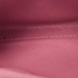 Prada Pink Saffiano Leather Flap Metal Card Holder