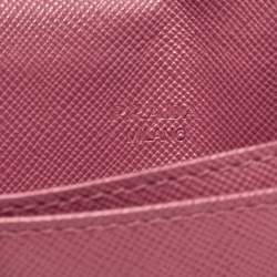 Prada Pink Saffiano Leather Flap Metal Card Holder