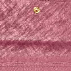 Prada Pink Saffiano Leather Flap Metal Card Holder