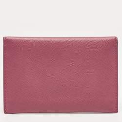 Prada Pink Saffiano Leather Flap Metal Card Holder