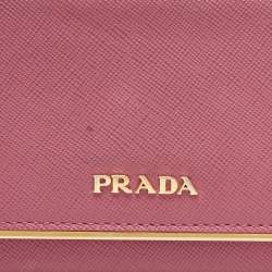 Prada Pink Saffiano Leather Flap Metal Card Holder