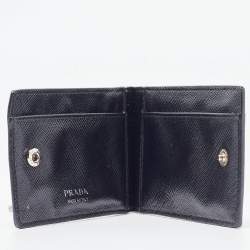 Prada Black Brushed Leather Chain Card Holder