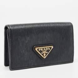 Prada Black Move Leather Logo Flap Card Holder