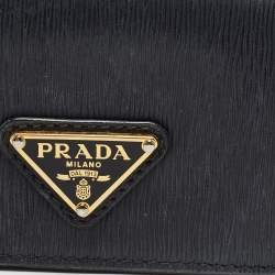 Prada Black Move Leather Logo Flap Card Holder