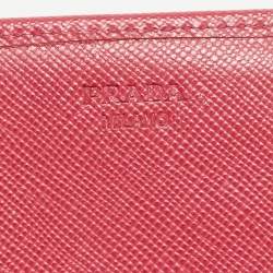 Prada Pink Saffiano Metal Leather Bow Flap Continental Wallet