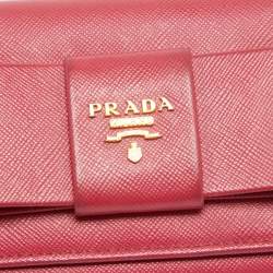 Prada Pink Saffiano Metal Leather Bow Flap Continental Wallet