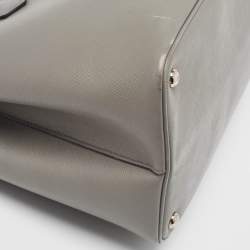 Pre Owned Prada Grey Saffiano Cuir Leather Large Double Handle Tote