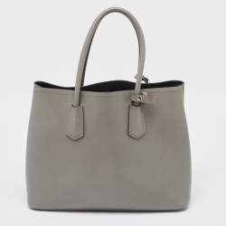 Pre Owned Prada Grey Saffiano Cuir Leather Large Double Handle Tote
