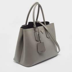 Pre Owned Prada Grey Saffiano Cuir Leather Large Double Handle Tote
