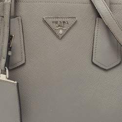 Pre Owned Prada Grey Saffiano Cuir Leather Large Double Handle Tote