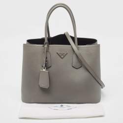 Pre Owned Prada Grey Saffiano Cuir Leather Large Double Handle Tote