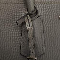 Pre Owned Prada Grey Saffiano Cuir Leather Large Double Handle Tote