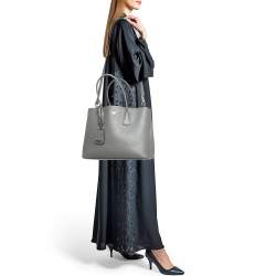 Pre Owned Prada Grey Saffiano Cuir Leather Large Double Handle Tote
