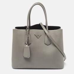 Pre Owned Prada Grey Saffiano Cuir Leather Large Double Handle Tote
