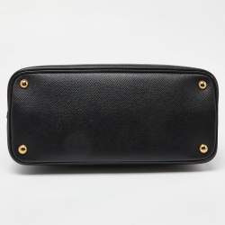 Pre Owned Prada Black Saffiano Cuir Leather Small Double Handle Tote