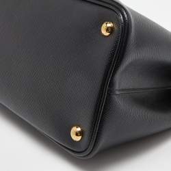 Prada Black Saffiano Cuir Leather Small Double Handle Tote