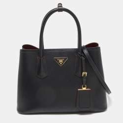 Prada Black Saffiano Cuir Leather Small Double Handle Tote