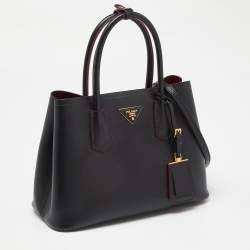 Pre Owned Prada Black Saffiano Cuir Leather Small Double Handle Tote