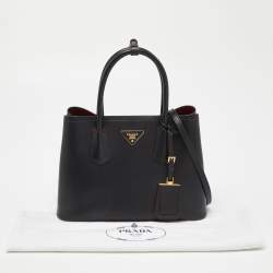 Pre Owned Prada Black Saffiano Cuir Leather Small Double Handle Tote