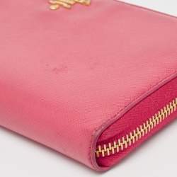 Prada Pink Saffiano Metal Leather Zip Continental Wallet