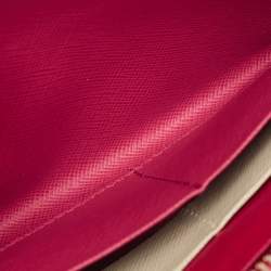 Prada Pink Saffiano Metal Leather Zip Continental Wallet