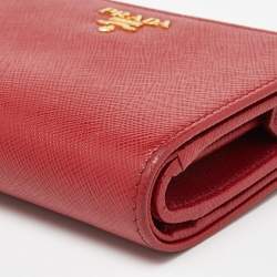 Pre Owned Prada Red Saffiano Leather Flap French Wallet