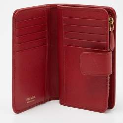 Pre Owned Prada Red Saffiano Leather Flap French Wallet