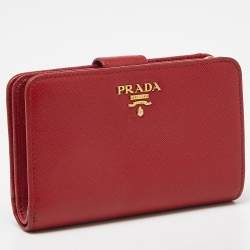 Pre Owned Prada Red Saffiano Leather Flap French Wallet