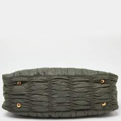 Pre Owned Prada Green/Brown Gaufre Nylon and Leather Tote