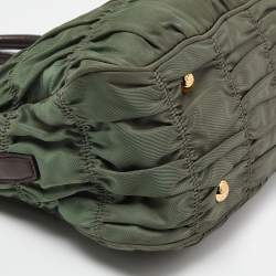 Pre Owned Prada Green/Brown Gaufre Nylon and Leather Tote