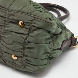 Pre Owned Prada Green/Brown Gaufre Nylon and Leather Tote