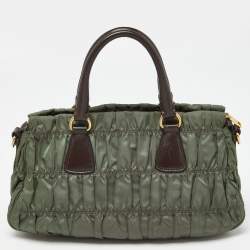 Pre Owned Prada Green/Brown Gaufre Nylon and Leather Tote