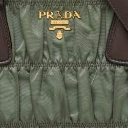 Pre Owned Prada Green/Brown Gaufre Nylon and Leather Tote