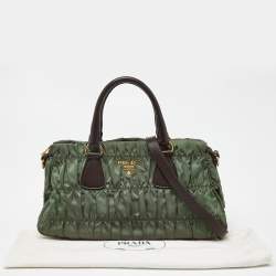 Pre Owned Prada Green/Brown Gaufre Nylon and Leather Tote
