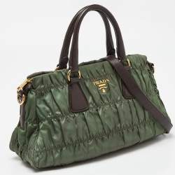 Pre Owned Prada Green/Brown Gaufre Nylon and Leather Tote