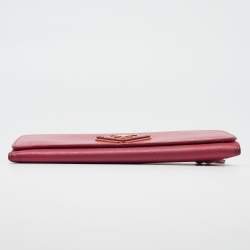Prada Pink Saffiano Metal Leather Triangle Logo Flap Continental Wallet