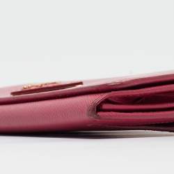 Prada Pink Saffiano Metal Leather Triangle Logo Flap Continental Wallet