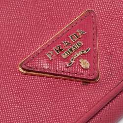 Prada Pink Saffiano Metal Leather Triangle Logo Flap Continental Wallet