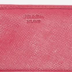 Prada Pink Saffiano Metal Leather Triangle Logo Flap Continental Wallet