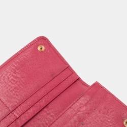 Prada Pink Saffiano Metal Leather Triangle Logo Flap Continental Wallet
