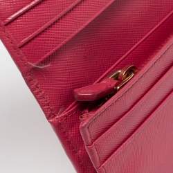 Prada Pink Saffiano Metal Leather Triangle Logo Flap Continental Wallet